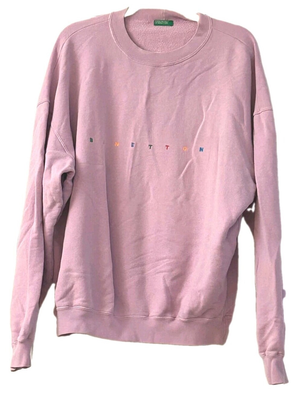 Vintage 90s United Colors of Benetton Spell Out Sweatshirt Pink Embroidered M/L